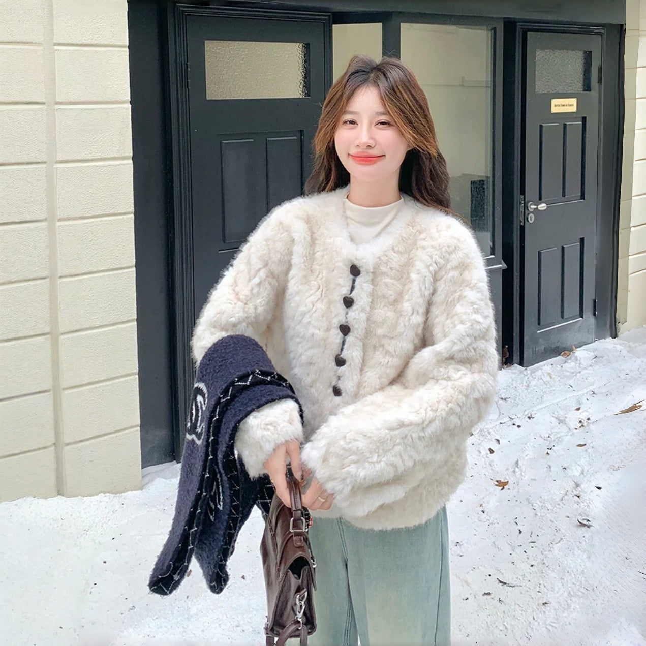 【アウター】韓国系 新作 ハート型ボタン スウィート 厚手 合わせやすい カーディガン【JZシリーズ】