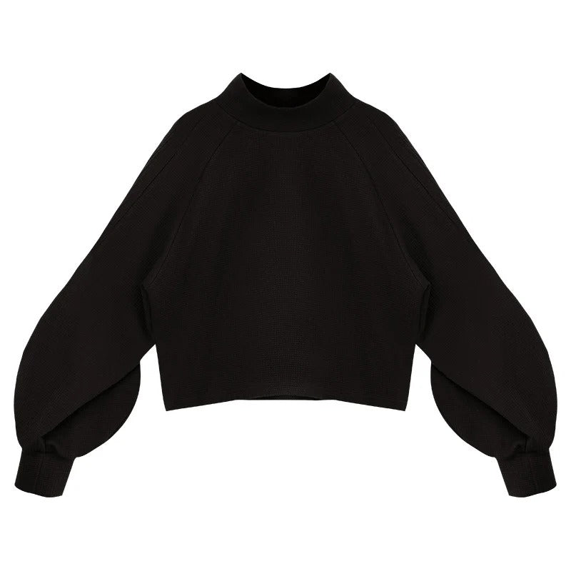 【トップス】秋冬 ハイネック ゆるリラックス フレアスリーブ パーカー