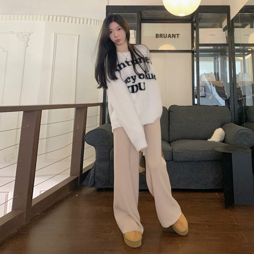 【トップス】ゆるふわ高見え♡韓国風 厚手ニットセーター レディース 秋冬ふわもこプルオーバー【JZシリーズ】