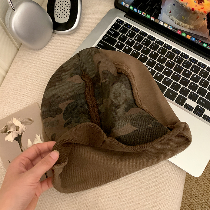 【グッズ】迷彩ロールワッチ 春秋 小顔見え Y2K風 包頭 ニット帽 個性デザイン