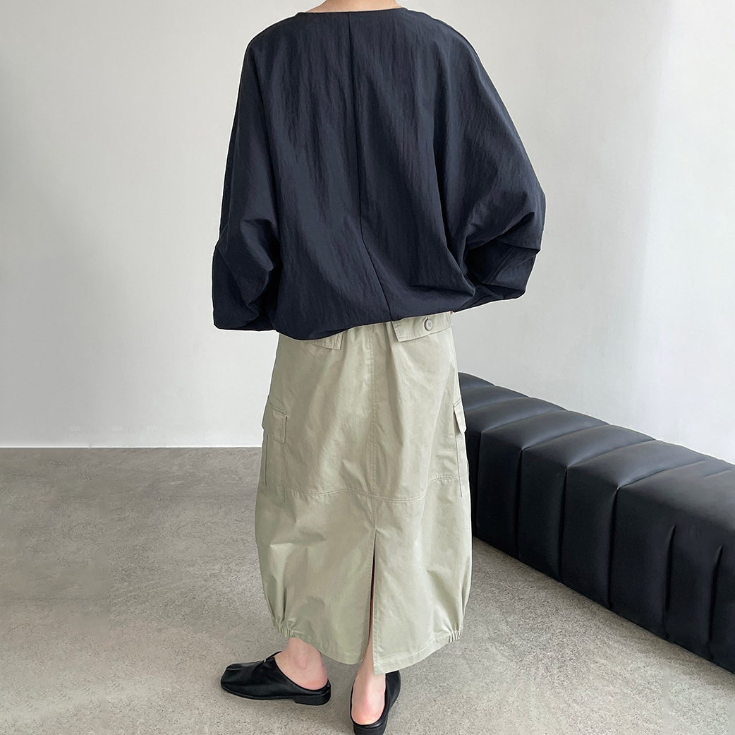 【トップス】ドロップショルダー シャツ 新作 ラウンドネック 長袖 ドローストリング ゆったり 体型カバー 上品【JZシリーズ】