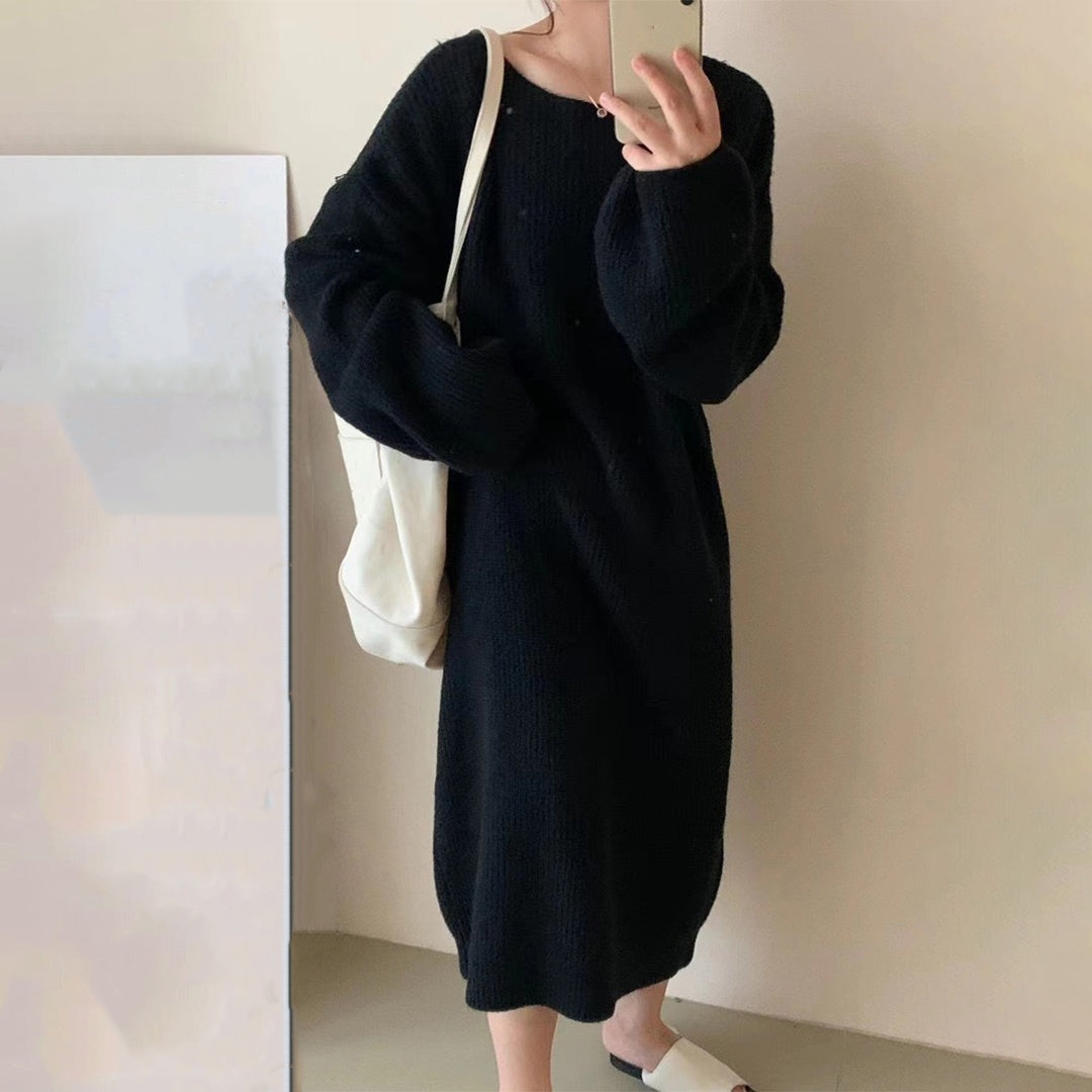 【ワンピース】春秋冬 韓国風 無地 合わせやすい 長袖 ワンピース