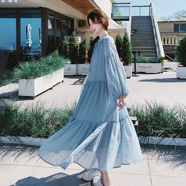 2点セット!【セットアップ】ベスト重ね着風 ロングワンピース 2点セット 春秋 韓国スタイル フレッシュ可愛い 学院風【SHシリーズ】