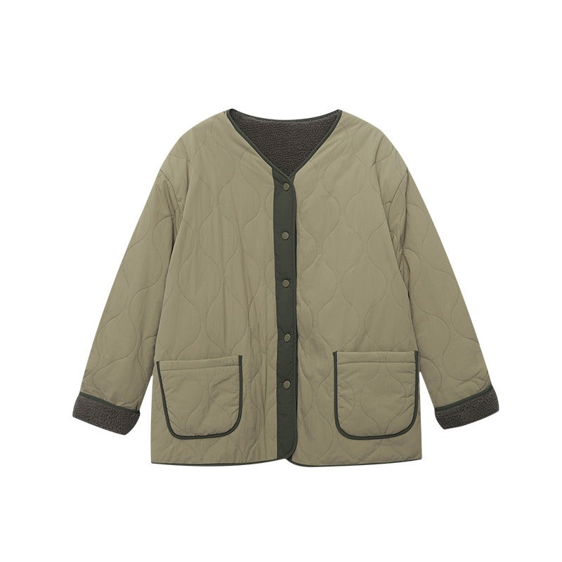 【アウター】切り替え 秋冬 Vネック ボタン付き 綿入れコート【SNシリーズ】