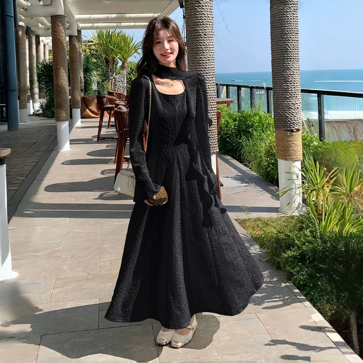 【ワンピース】高級感 スウィート 着痩せ 合わせやすい 長袖ワンピース【SHシリーズ】【JZシリーズ】