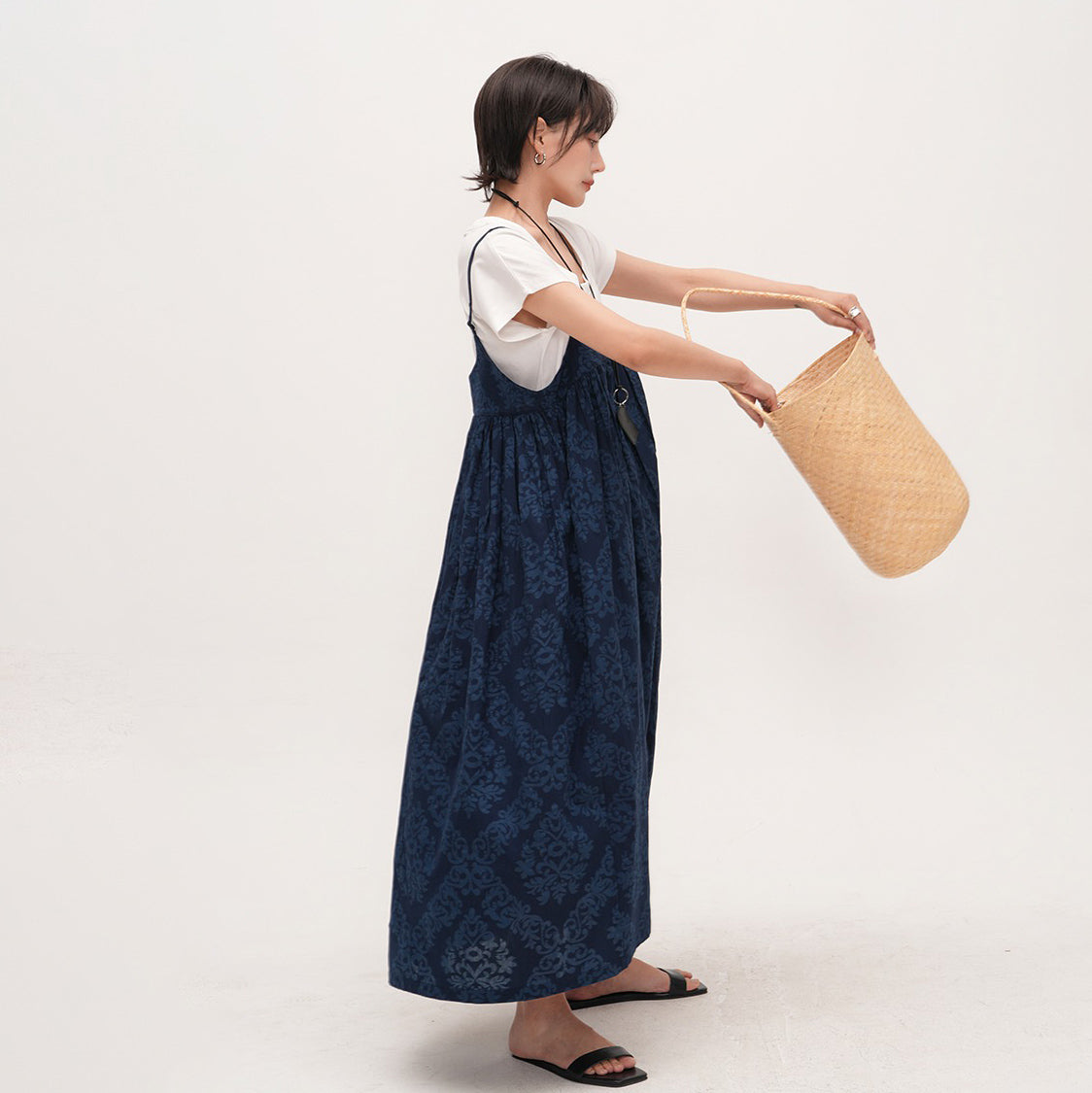 【ワンピース】【15~20日内発送】上品シルエット 夏新作 エレガント ノースリーブコットンワンピース ゆったり大きめサイズ 花柄ロングドレス 気質&若見え【JZシリーズ】【SHシリーズ】