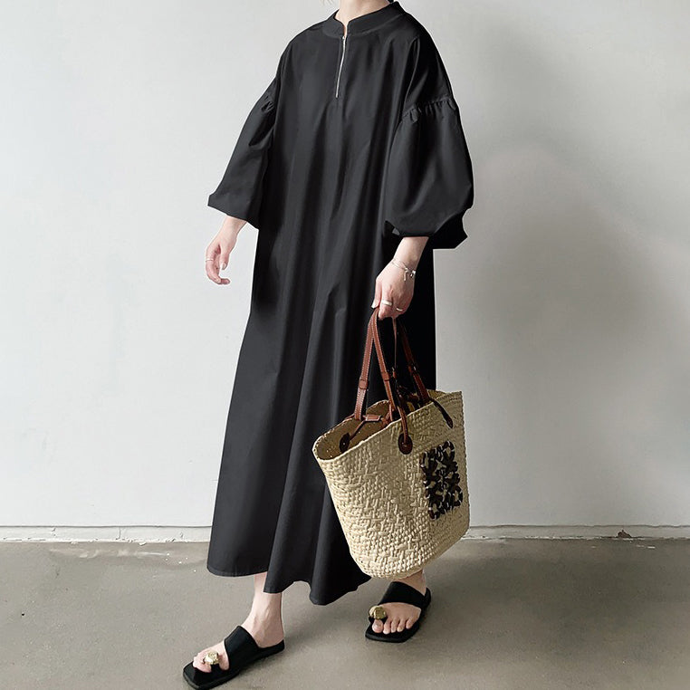 【連身裙】夏季,穿著舒適,平紋針織,拉鍊,優質短袖連身裙