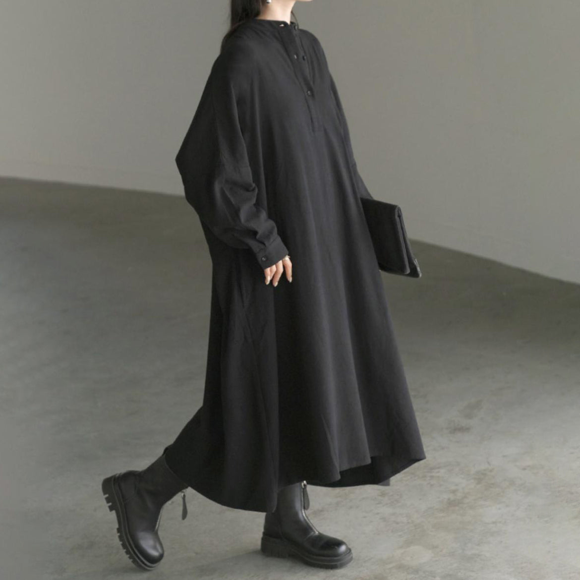 【ワンピース】春秋 気質 ゆったり 大きいサイズ シャツワンピース ロング 長袖ワンピース