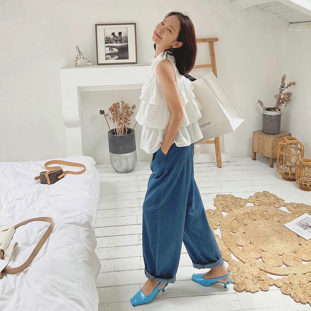 【トップス】デザイン性あり シャツ 夏用 フリル付き ゆったり 韓国風 小柄女性向け【JZシリーズ】