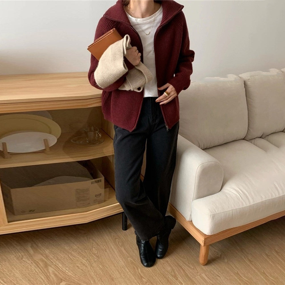 【アウター】4color 春秋 レジャー 厚手 無地 ニットカーディガン