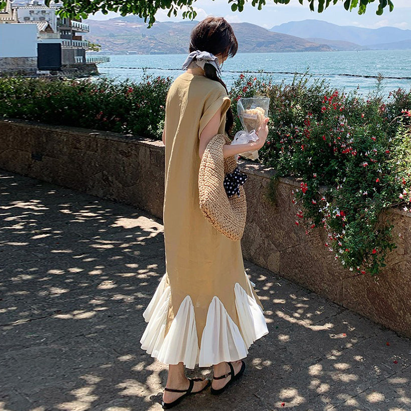 【ワンピース】大人可愛いコットンリネンマーメイド ノースリーブワンピース ゆったり高見えシルエット【JZシリーズ】