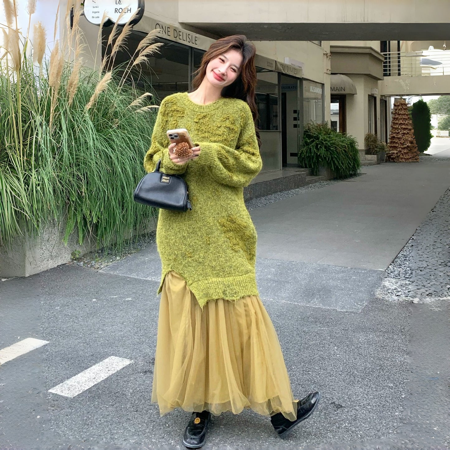 【ワンピース】気質よい レース 切り替えし フェイクレイヤード ニットワンピース【JZシリーズ】