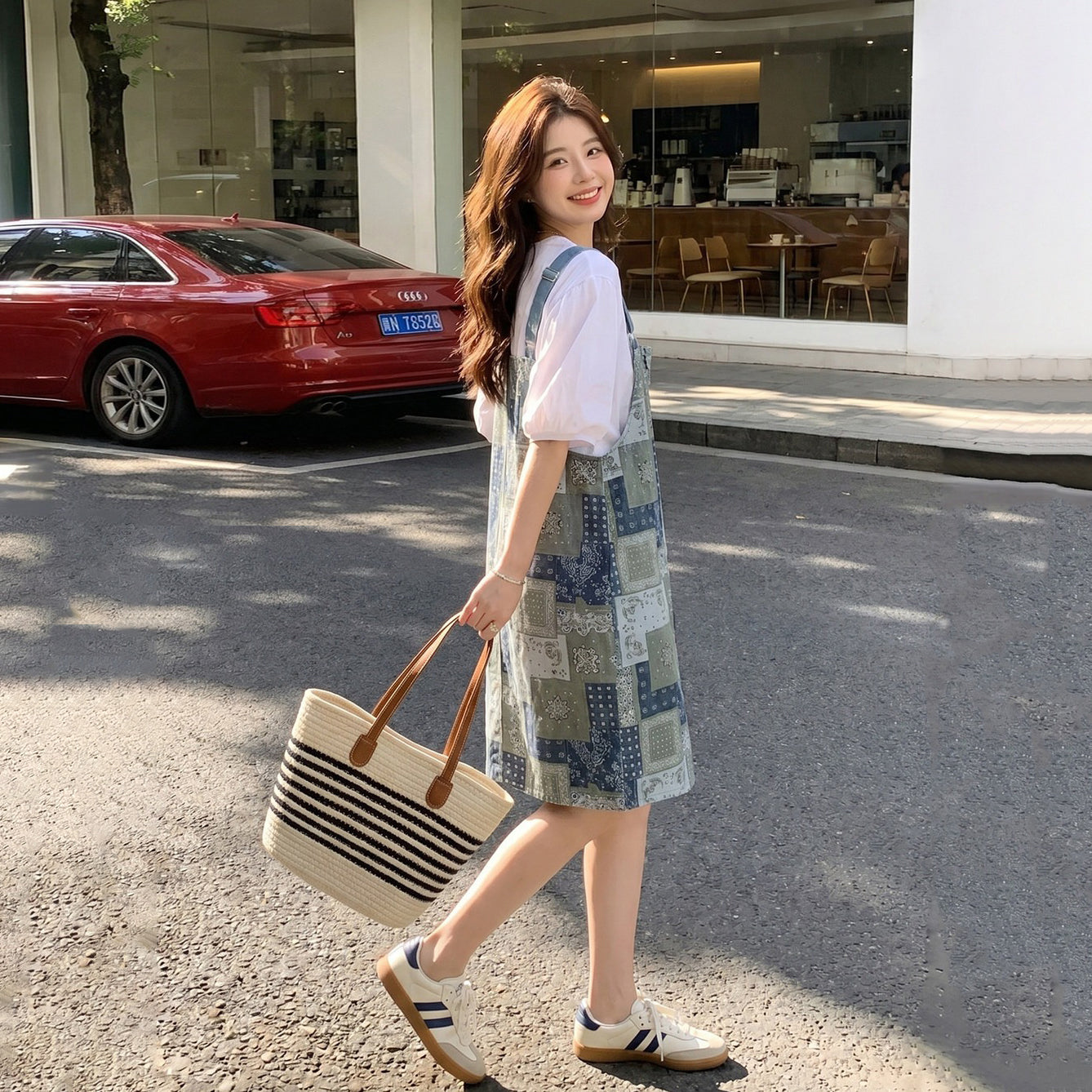 復古印花背帶裙|寬鬆度假風吊帶長裙【SH系列】