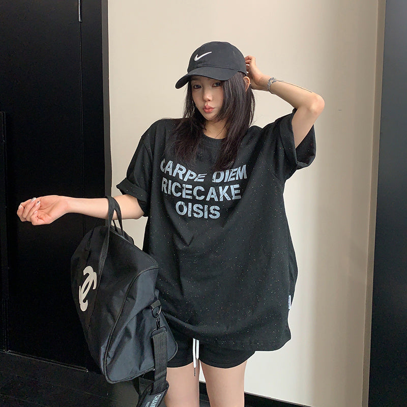 【トップス】ストリート系 ヴィンテージ加工 スノーフレーク柄Tシャツ 夏 レディース ルーズ 半袖【FCシリーズ】