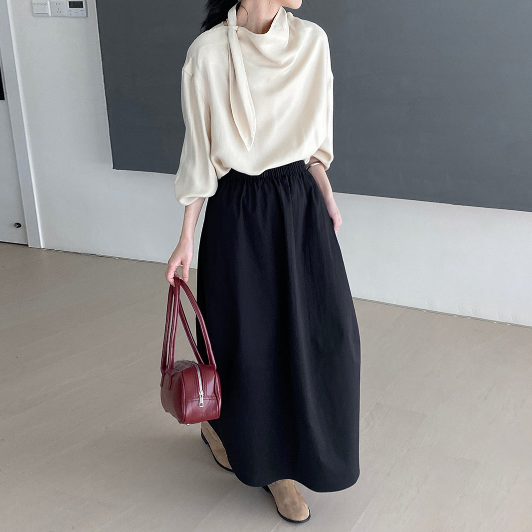 【ボトムス】ミニマル通勤スタイル ウエストゴム ロングスカート 着回し力抜群の万能ボトムス【JZシリーズ】