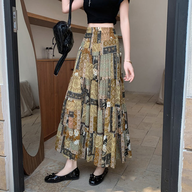 【ボトムス】夏 ボヘミアンリゾート風 フラワープリント 高級感 スカート【SHシリーズ】