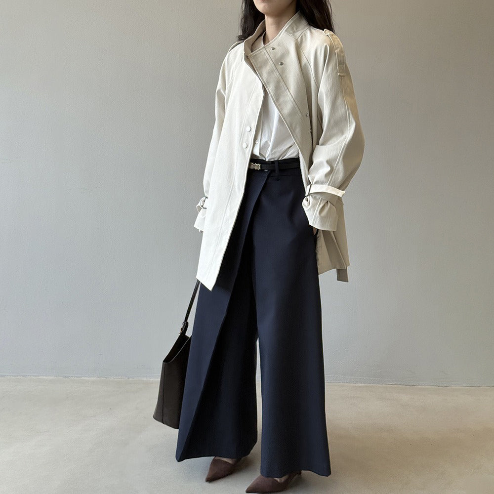 【アウター】ブリティッシュスタイル スタンドカラー トレンチコート レディース 秋 ゆったり カジュアル ベルト付きウエストマーク ショートコート【JZシリーズ】