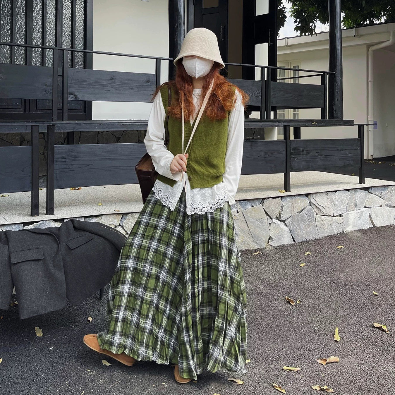 【ボトムス】2025秋冬新作 レディース チェック柄 ロングスカート グリーン 細見え 大人可愛い【SHシリーズ】