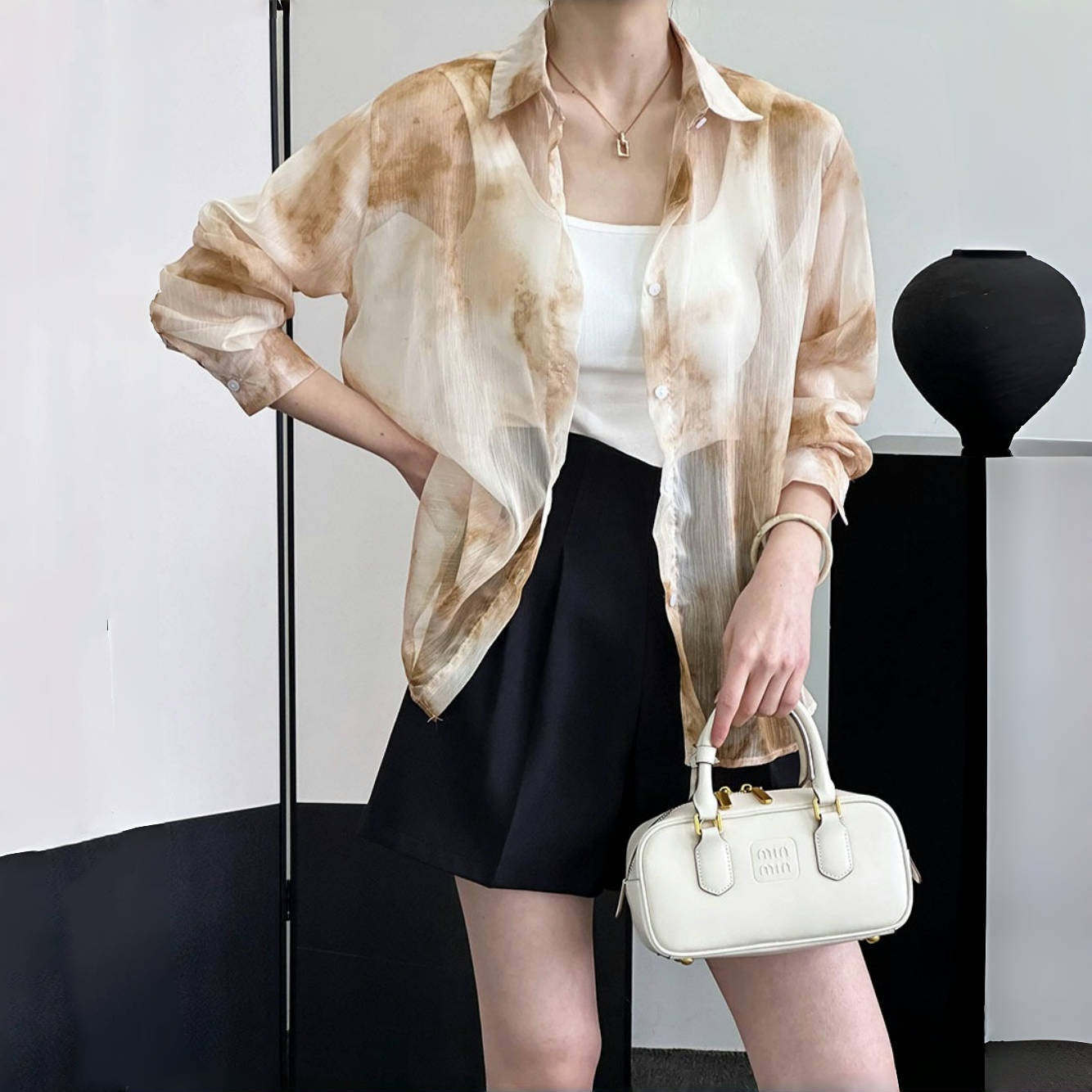 【トップス】春夏 レトロ プリント ゆったり 日焼け止め シャツ【JZシリーズ】