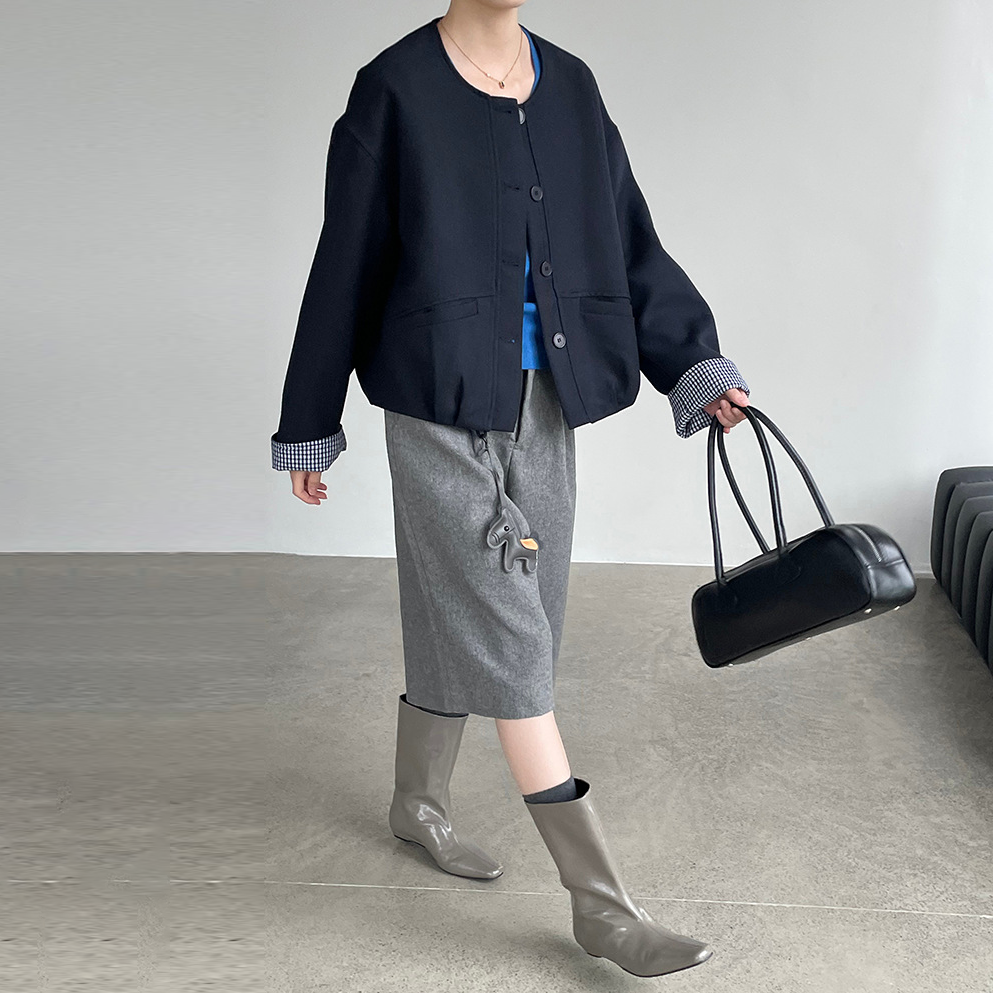 【アウター】春秋 韓国風 クルーネック シングルボタン ジャケット コート レディース【JZシリーズ】