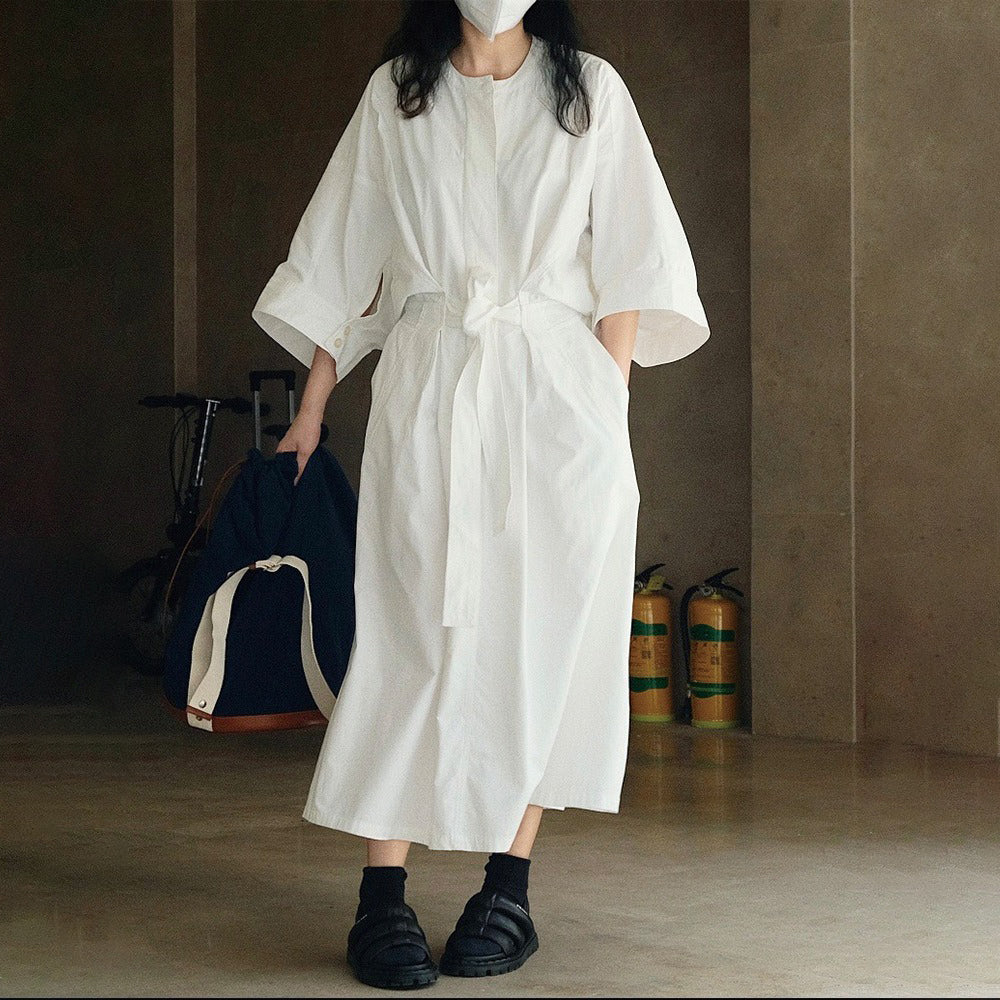 【ワンピース】春秋 高品質 レトロ ゆったり 着痩せ 半袖ワンピース