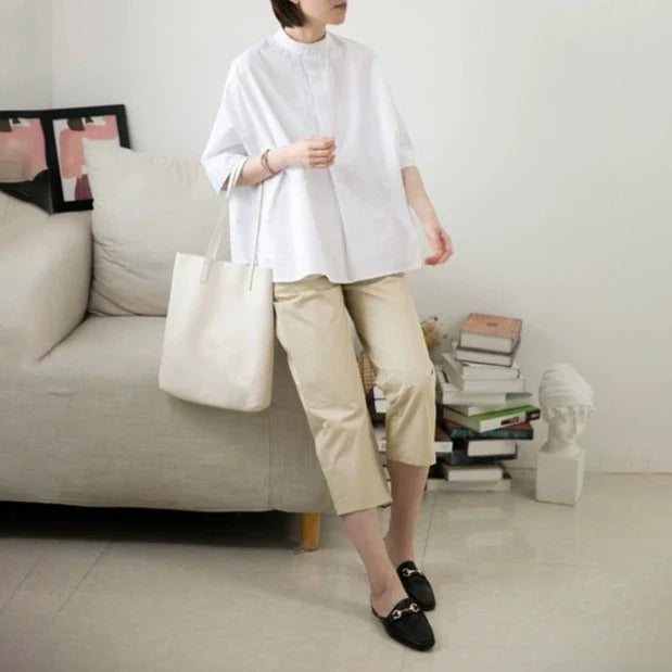 【トップス】夏 レトロ ゆったり お腹カバー プルオーバー 無地 シンプル シャツ