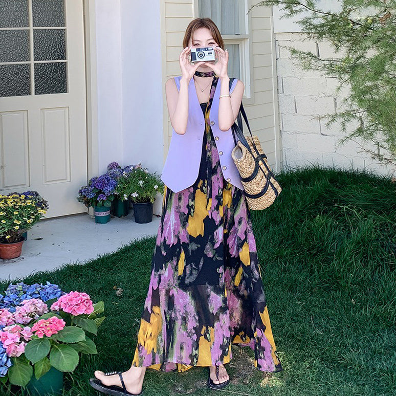 🧡みんなが選んだ人気商品🧡2点セット!【セットアップ】雰囲気たっぷりベスト+フラワーキャミワンピース 夏新作 清楚系 着映えセットアップコーデ【SHシリーズ】