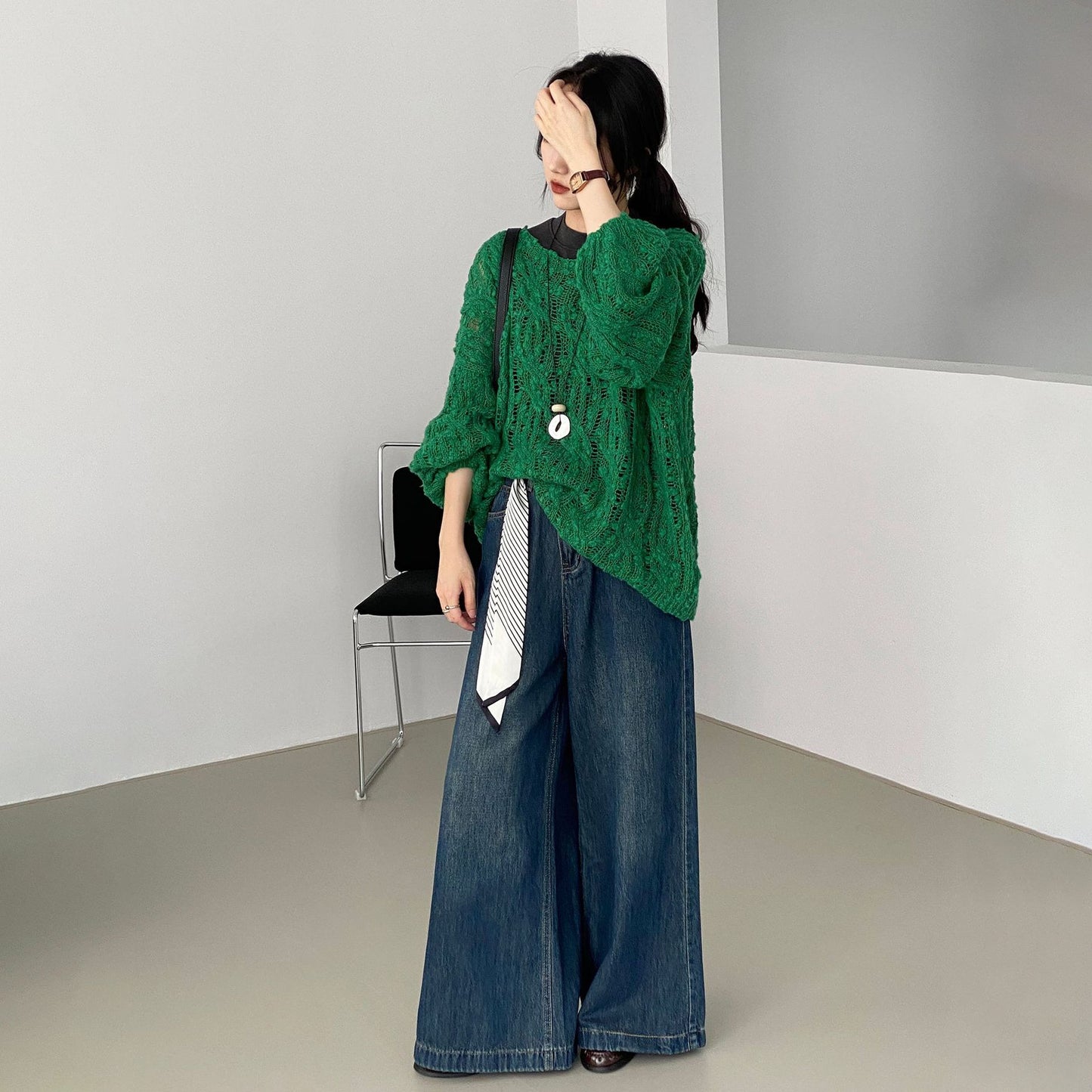 【ボトムス】ヴィンテージ感たっぷり リラックスワイドパンツ レディース ハイウエスト ドレープ感ウォッシュデニム【JZシリーズ】