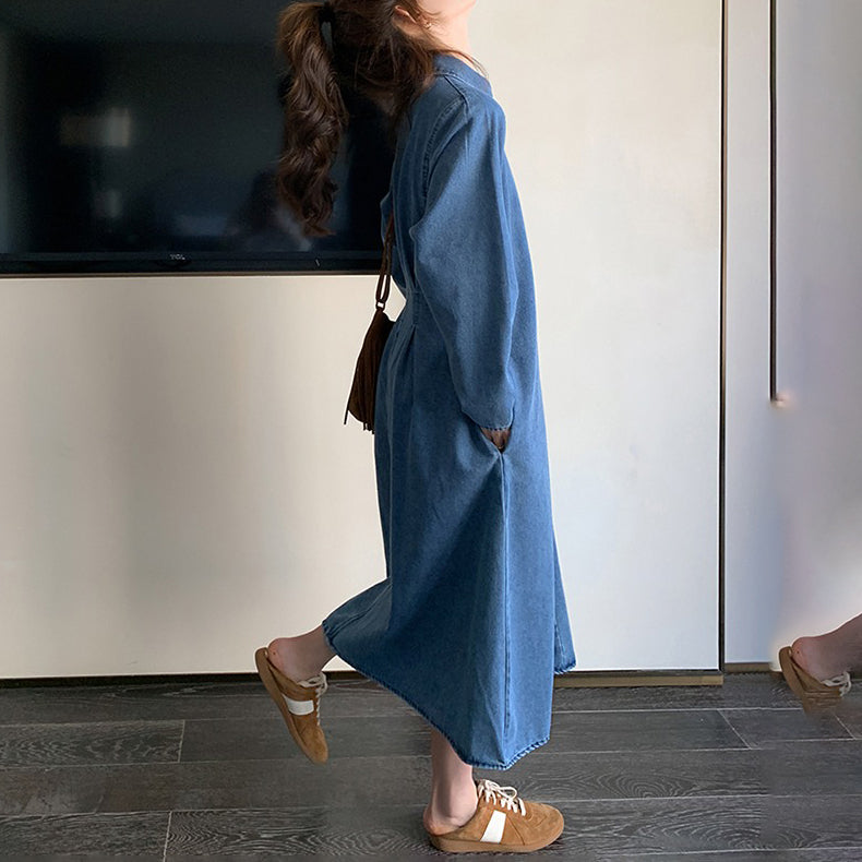 【ワンピース】春秋冬 人気トレンド 着痩せ お腹カバー デニム 長袖ワンピース