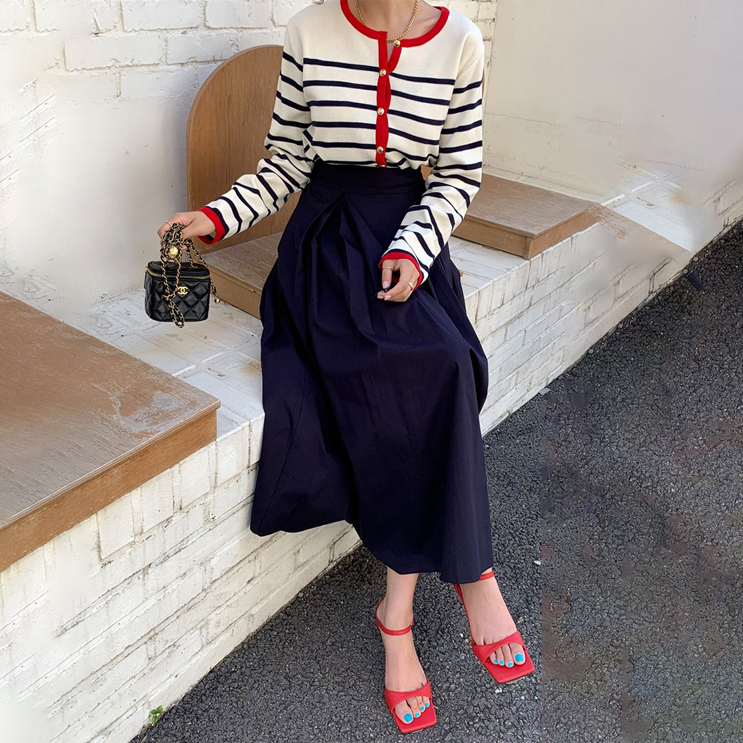 【アウター】韓国風 chic 春秋 レトロ 配色 合わせやすい カーディガン