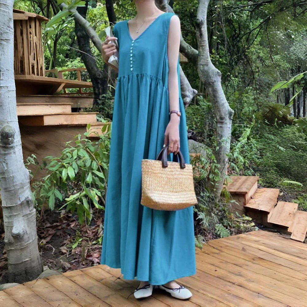 【ワンピース】4カラー 韓国風 春夏用 フレンチレトロ ノースリーブ ゆったりワンピース