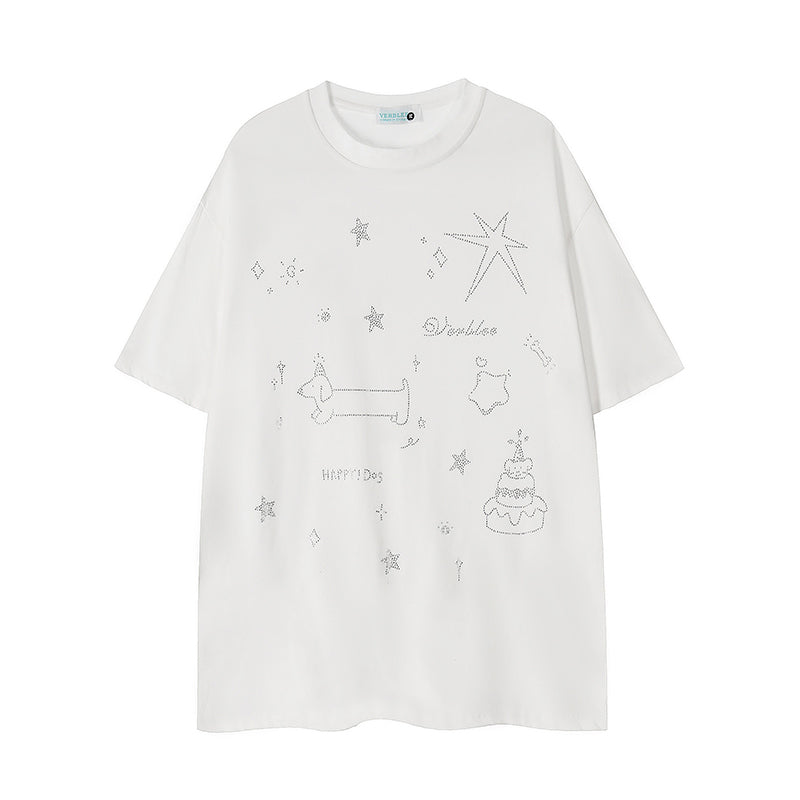 【トップス】グラフィティ Tシャツ レディース 夏 半袖 ラインストーン ゆったり オーバーサイズ 人気 カジュアル【FCシリーズ】