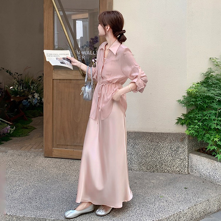 2点セット!【セットアップ 】薄手 UVカットシャツ+ノースリーブワンピース レディース 夏 2025新作 【JZシリーズ】