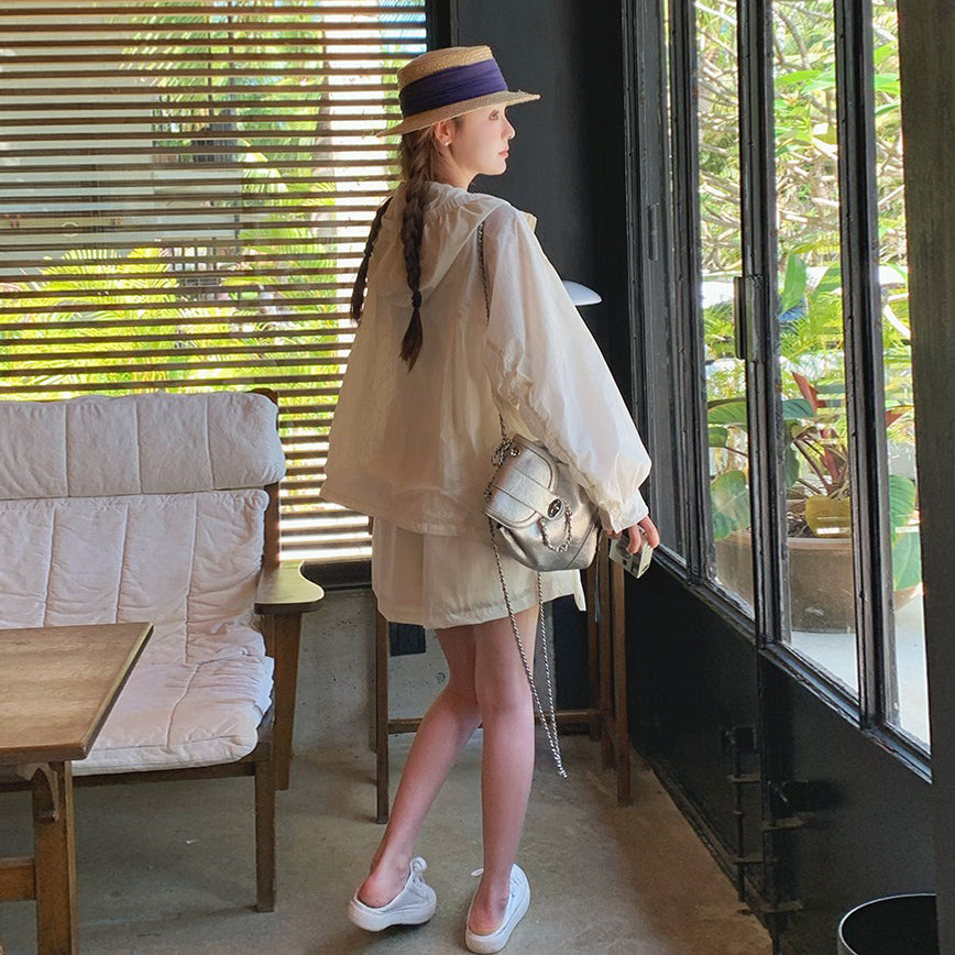 2点セット!【セットアップ】涼しげな白が魅力✨ UVカット 薄手アウター×ワイドパンツ 上下セット【JZシリーズ】