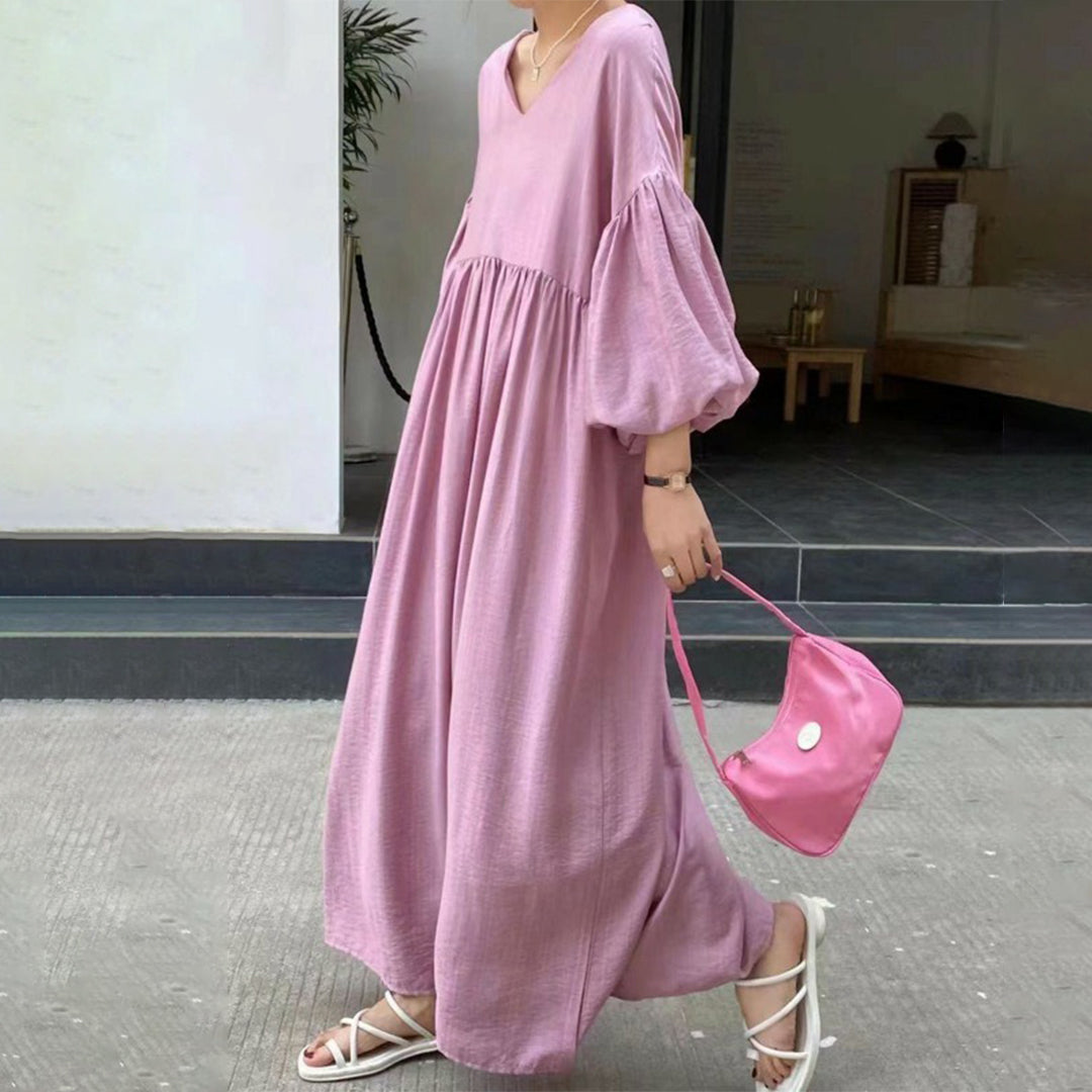【ワンピース】日系 エレガント 春 夏 秋 冬 ゆったり ランタンスリーブ 半袖ワンピース