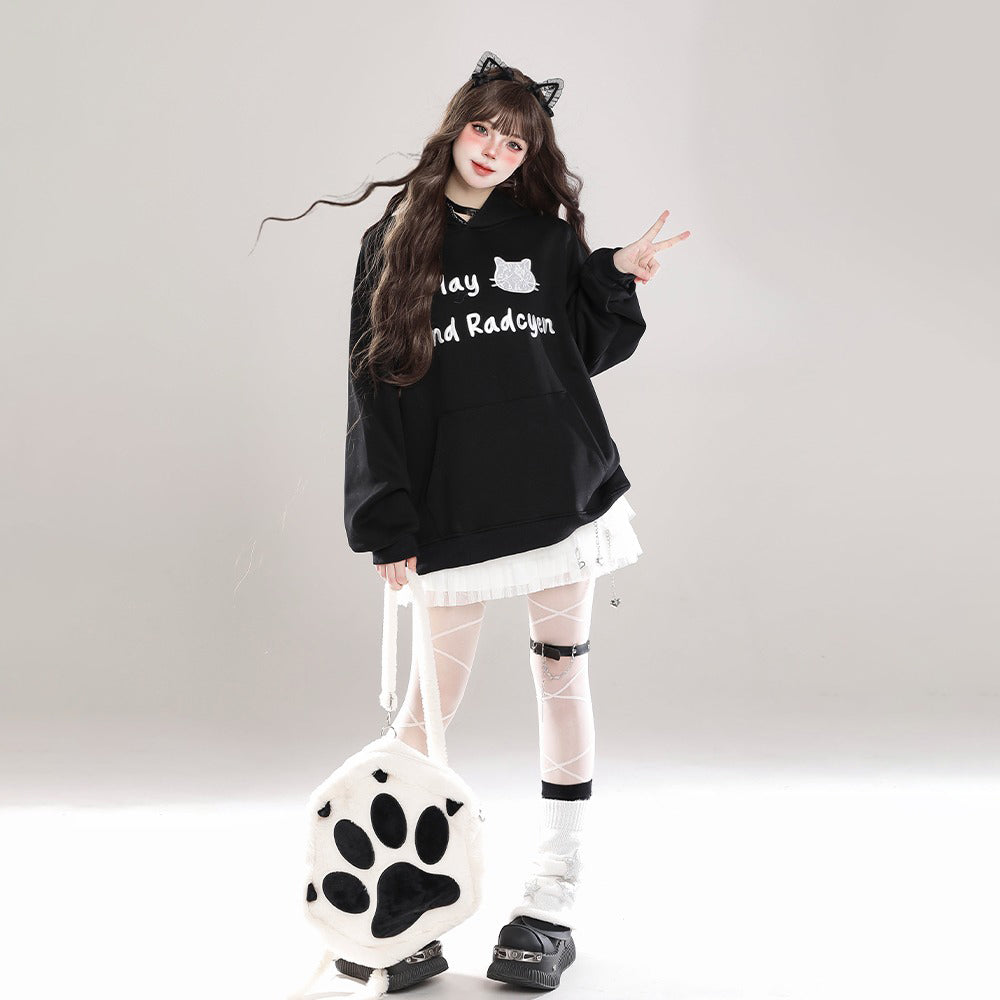 【トップス】猫耳 フード付き スウェット レディース 秋冬 裏起毛 ゆったり かわいい パーカー【FCシリーズ】