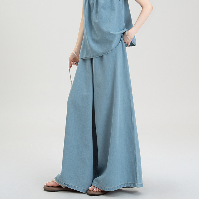 【単品注文】【セットアップ】夏新作 立体フラワー付きノースリーブキャミトップス+ゆったりデニムパンツ 上下セット【JZシリーズ】