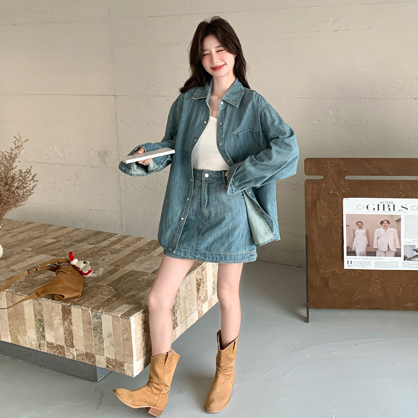 牛仔外套+短裙套裝|休閒顯瘦兩件套女|時尚百搭氣質穿搭【JZ系列】