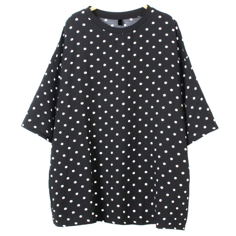 【トップス】レトロ 水玉 夏 ゆったりラウンドネック 半袖Tシャツ