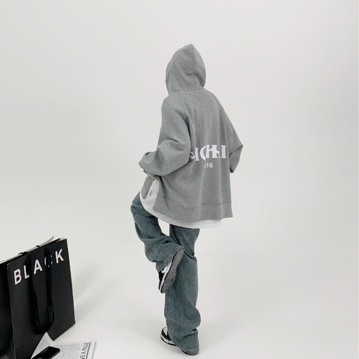 【アウター】春秋 Oversize サイドジッパー プリントフード付き カップル用 ジャケット【FCシリーズ】