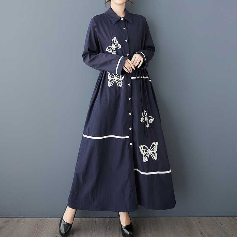 60%OFF⭐️期間限定【ワンピース】着痩せ 上品 ゆったり 文芸風 デザイン性 刺繍 切替 春新作 長袖 シャツワンピース【SHシリーズ】