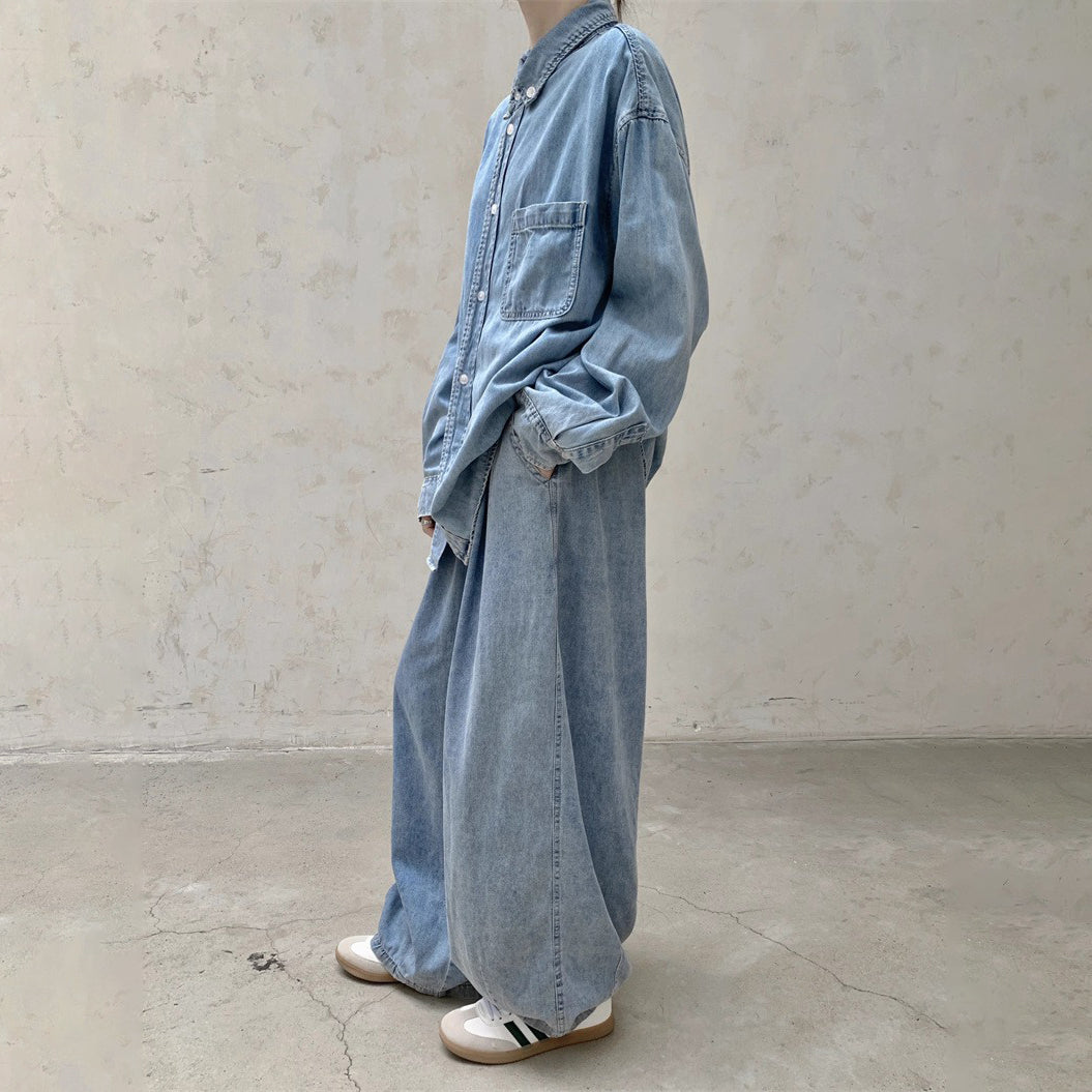【トップス】春秋 快適 長袖 ゆったり デニム シャツ
