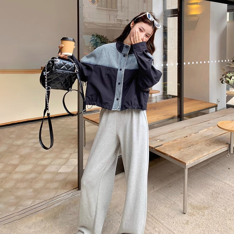【アウター】おしゃれジャケット 欧米風 秋新作 カラー切替 ハイカラー ゆったりデニムジャケット レディース【JZシリーズ】