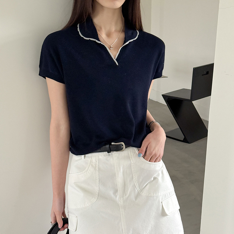 【トップス】襟付きTシャツ レディース 春新作 韓国風 ゆったり カジュアル 半袖 デザインTシャツ【JZシリーズ】