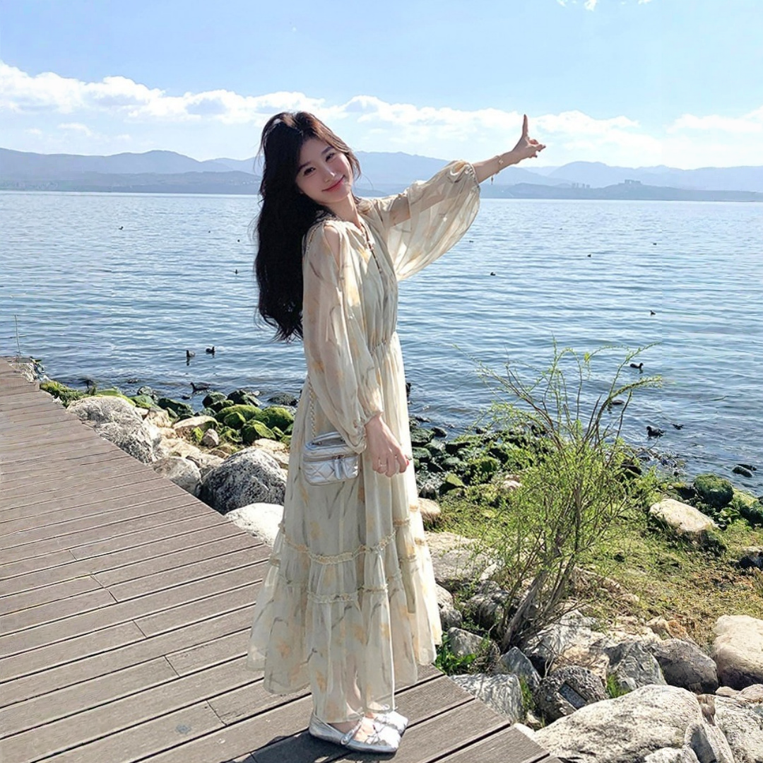 【ワンピース】ウエストシェイプ オフショルダー 花柄 フレンチ 長袖 ワンピース【SHシリーズ】