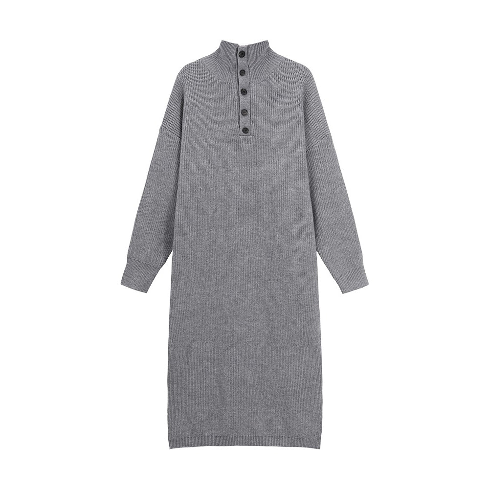 【ワンピース】春秋冬 無地 カジュアル ニット 大きいサイズ オーバーニー 長袖ワンピース 【FCシリーズ】