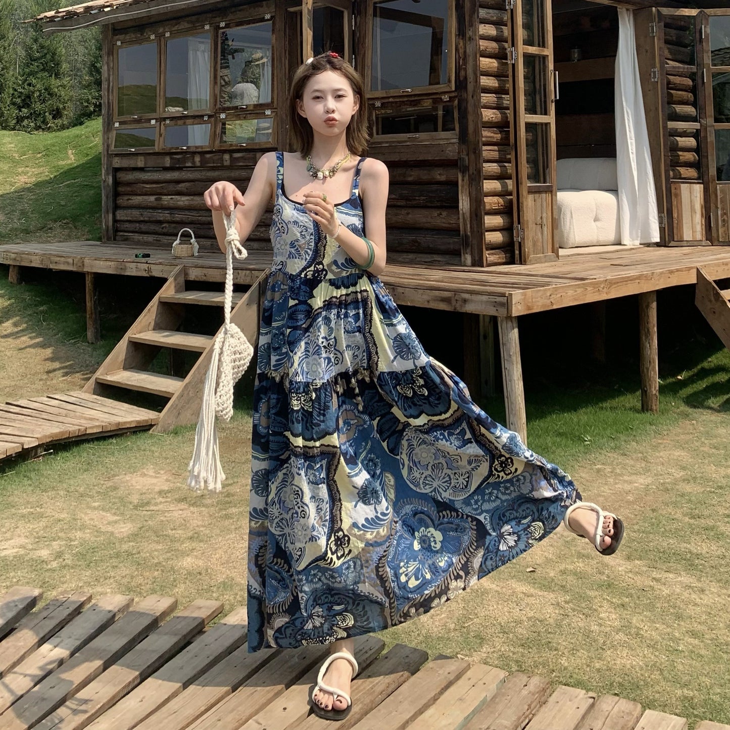 【ワンピース】夏新作 ヴィンテージ風 ゆったり カジュアル リラックスシルエット ノースリーブワンピース【SHシリーズ】