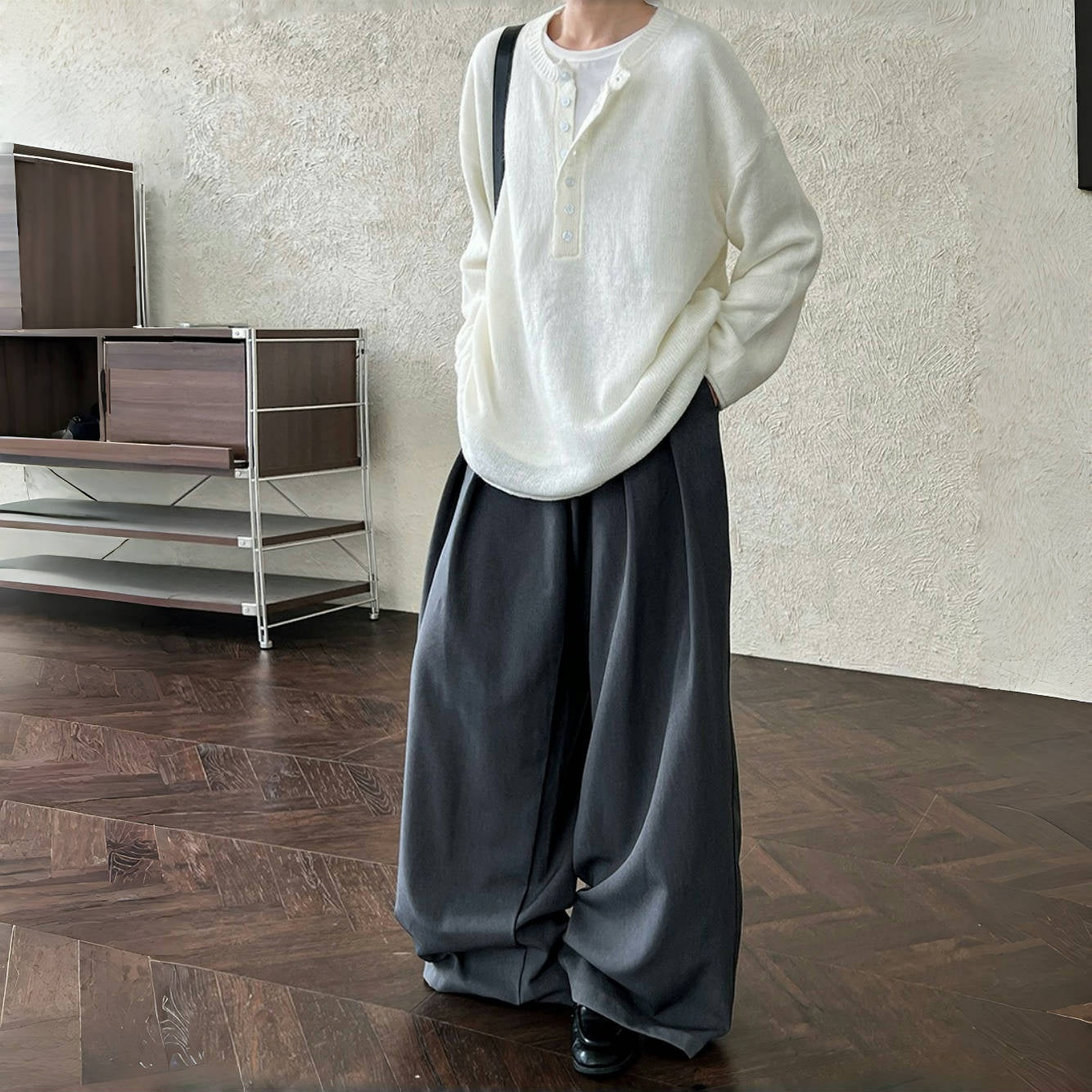 【トップス】春 秋 冬 ハーフボタン付きクルーネック 韓国風 ニット セーター 【JZシリーズ】