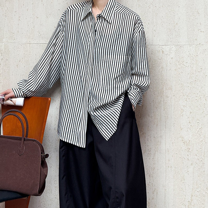 【トップス】初秋新作 定番 ストライプ シャツ 長袖 ゆったり 細見え効果抜群【JZシリーズ】