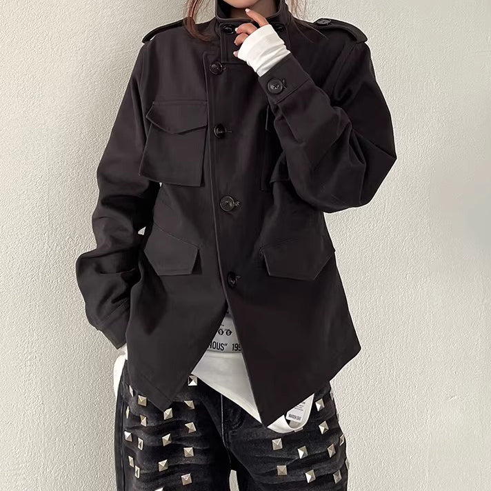 【アウター】高級感 ハイネック レディース クールストリート 多ポケット ジャケット【FCシリーズ】【15~20日内発送】